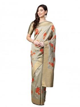 Buy Outstanding Beige Silk Blend Partywear Traditional Saree Online.