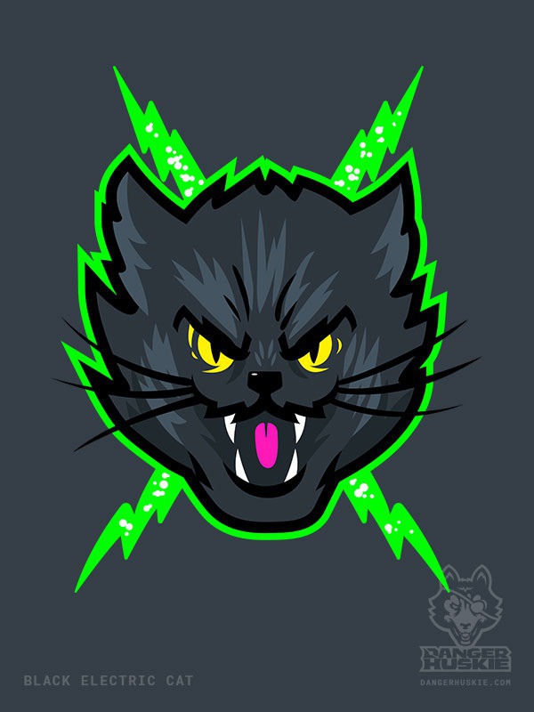 A black cat filled with electric voltage! #illustration #illustrator #vector #lightning #bolt #kitten