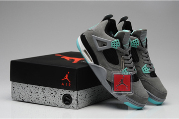 Jordan Retro 4 Mens Suede Sneakers: Dark Grey & Green Glow/Cement Grey & Black - Release #shoes