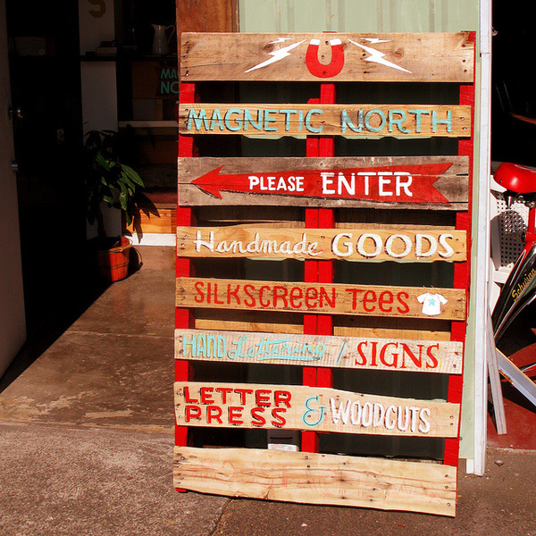 Magnetic North Pallet Sign #lettering #north #sign #magnetic #painting #type #typography
