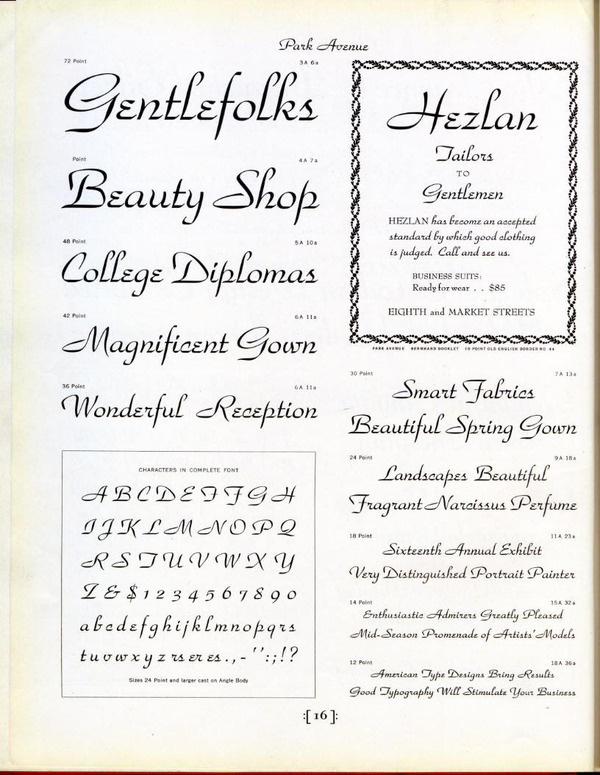 Park Avenue type specimen #type #specimen #typography