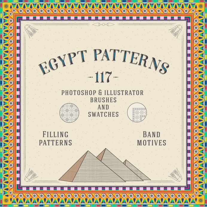 117 Egypt Patterns Brushes and Swatches for Illustrator & Photoshop #egypt #egyptpattern #egyptpatterns #egyptbrushes #egyptswatches 