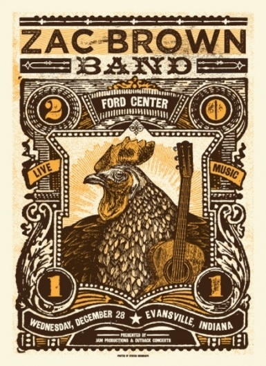 Status Serigraph — Zac Brown Band - Evansville, IN #rooster #justin #indiana #gig #helton #brown #poster #music #zac #concert
