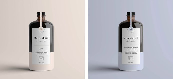 Kati Forner designed the minimalist branding and packaging for Muse+ Metta Kombucha. More than a beverage, Muse+Metta is designed to reflect a culture of health, art, and possibility. The colour of the labels for each flavour complements the flavour’s ingredient profile. For more of the most beautiful designs visit mindsparklemag.com