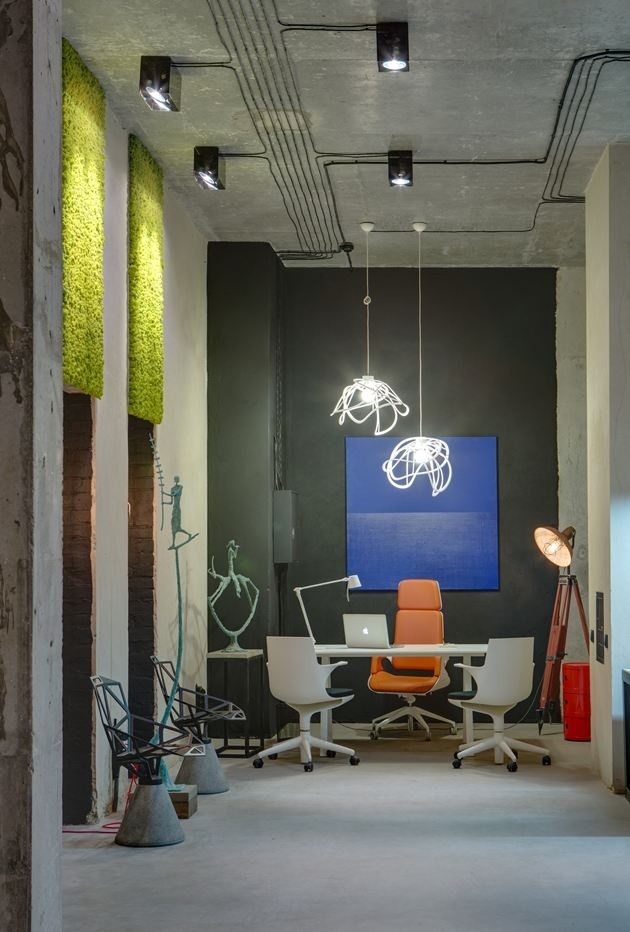 bright loft space with eclectic interior design