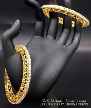 18k Gold and Diamond Bangle Pair with 12 cent diamonds - gold diamond polki kundan meena jadau jewellery
