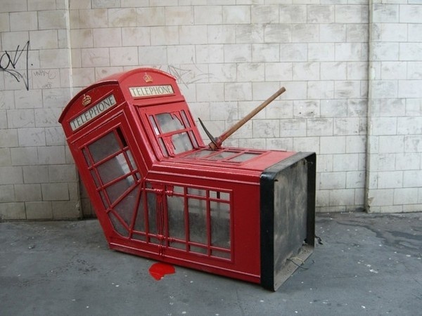 Dead creative phone booth by Banksy #phone #public #booth #art #street #exterior #telephone