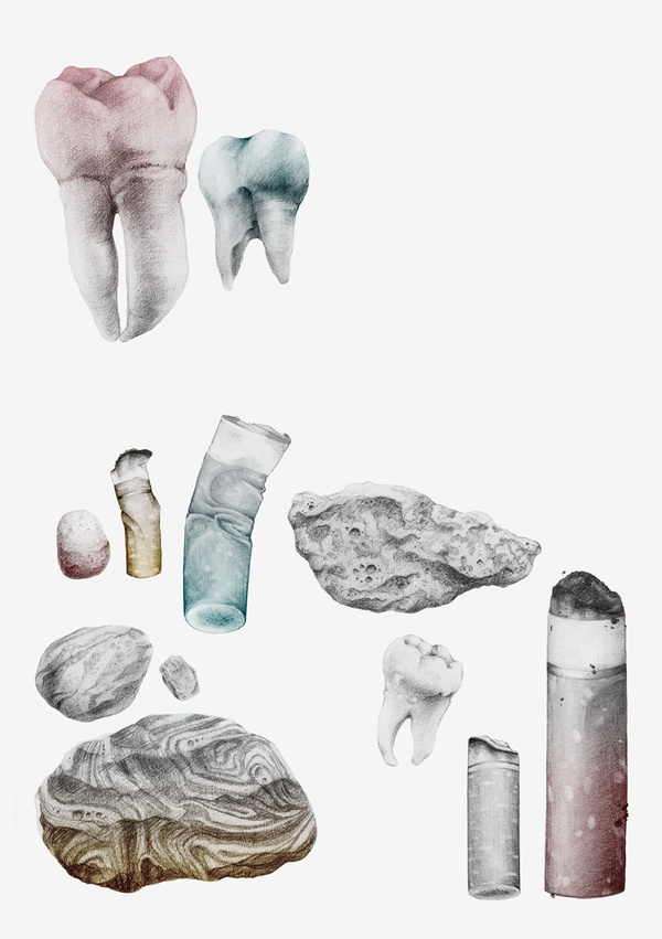 TÄNDER : Sara Andreasson #teeth #stone #cigarette #drawing #illustration #gradient #pencil