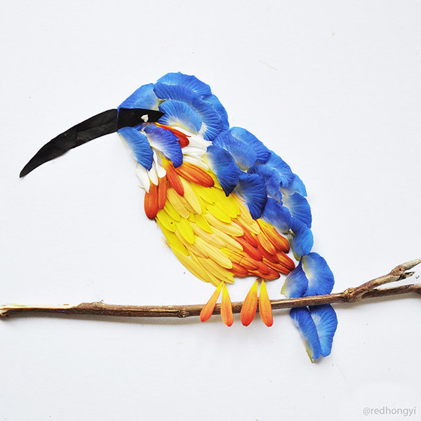 Birds Made of Flower Petals and Leaves by Red Hong Yi #sculpture #bird #illustration #art #dimensional