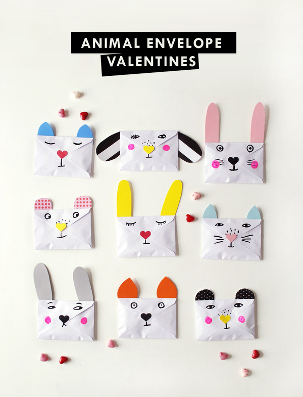 DIY Animal Envelope Valentines #diy #illustration #character #envelope