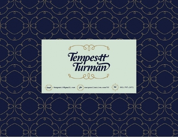 Tempestt - details #business #card #orange #mint #vintage #type #blue