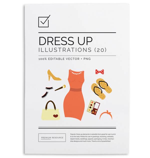 Dress up Vectors illustrations/clip art in vector .AI, PSD and .PNG 300 DPI format for easy use on blogs, websites, books, scrapbooks and mo