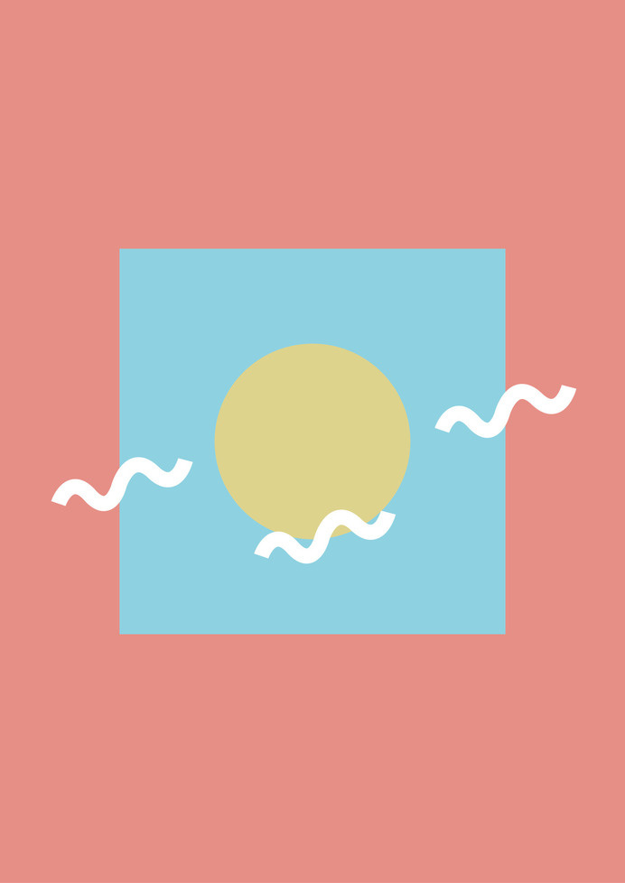 Illustartion Sun OK | Laura Salnais #sun #pink #design #yellow #graphic #illustration #art #poster #blue