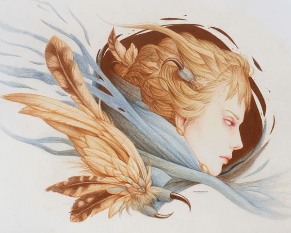 Harbinger on Behance #wings #illustration #girl