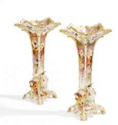 Few top vases with figural pads and flowers decor in soft painting. KPM-Berlin. #Sets #Teasets #Porcelainsets #Antiqueplates #Plates #Wallplates #Figures #Porcelainfigurines #porcelain
