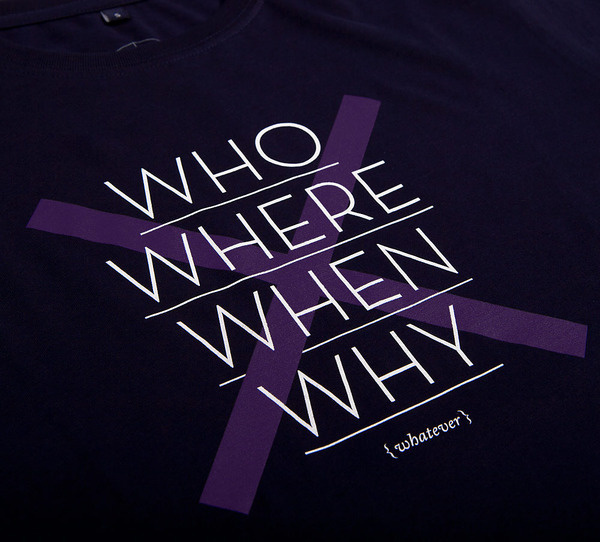 NATRI - cross type - T-Shirt (navy blue): WHO, WHERE, WHEN, WHY - WHATEVER #silkscreen #apparel #modern #print #design #graphic #shirt #minimal #fashion #type #typography