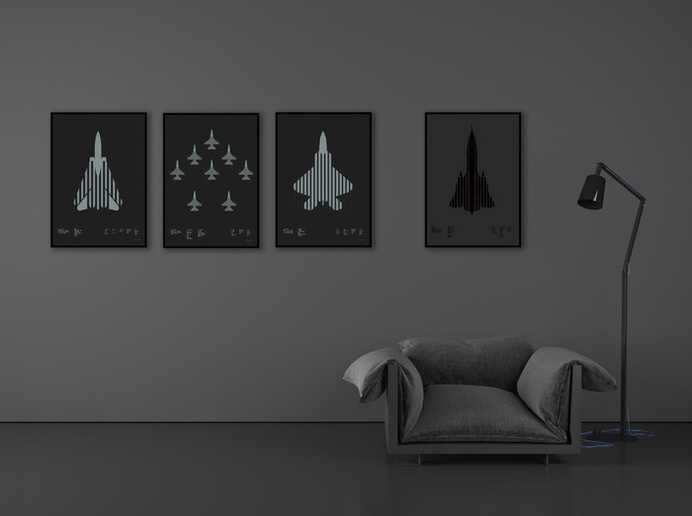 F-14 Tomcat, F16 Fighting Falcon, F-22 Raptor, SR-71. Funding needed via Kickstarter #silkscreen #silver #print #code #aircraft #morse #poster #plike #typogaphy