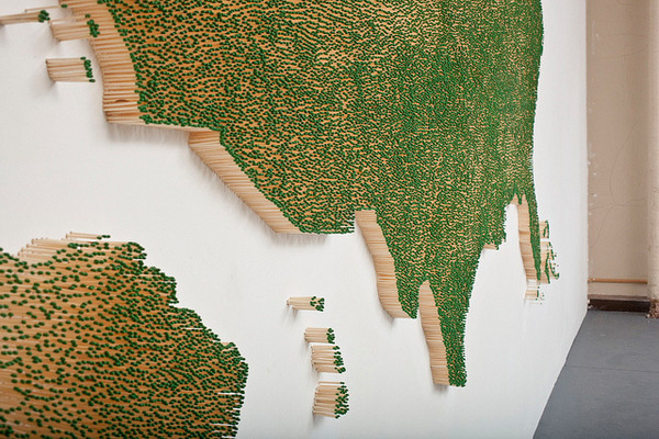 United States Map Made from Thousands of Wood Matches by Claire Fontaine #sculpture #matchsticks #art