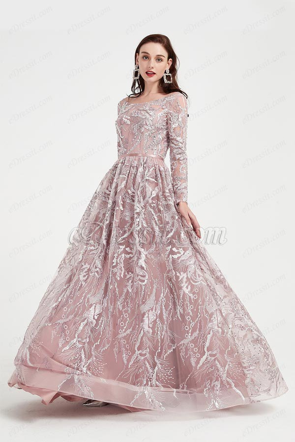 eDressit Illusion Neck Long Sleeves Sequins Beaded Party Ball Gown (02202246)