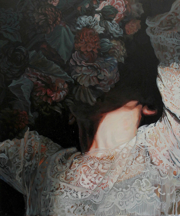 Meghan Howland's New Paintings Examine the Ephemerality of Beauty | Hi Fructose Magazine #portrait #lace #floral #flowers