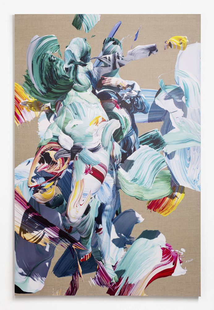 Matthew Stone “Accusatory (Upper Chest)” (2016), Digital print and acrylic on linen, 71 x 47 inches
