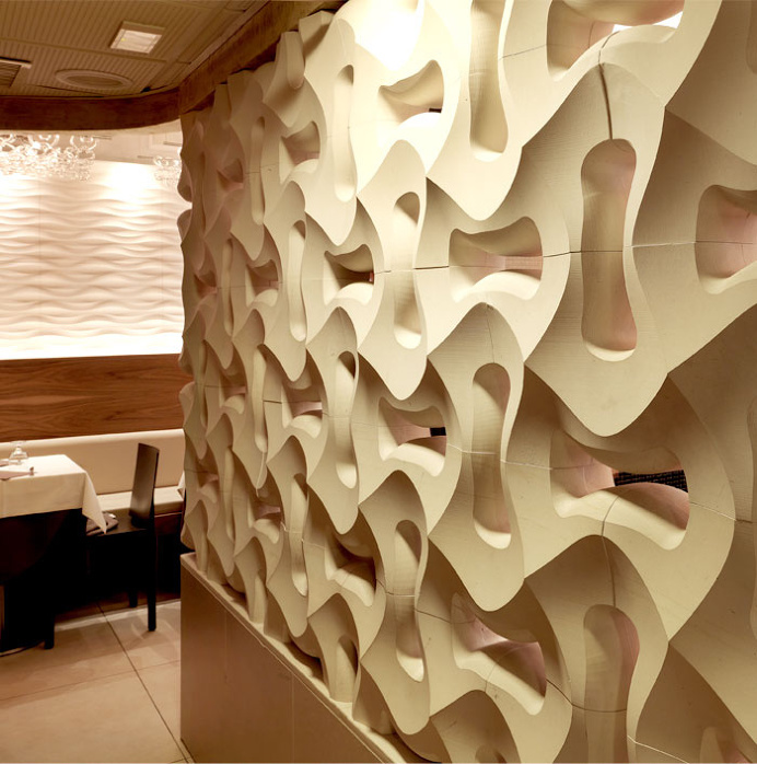 Traccia Wall Panel by Lithos Design at Marciana Restaurant in Venice - wallcoverings, tiles, #walls, wall decor, wallpapers
