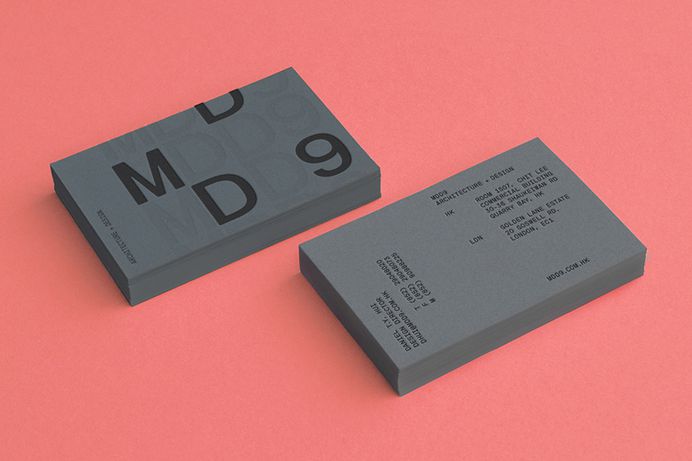 Business card design with colour board and blind emboss detail by Two Times Elliott for architecture firm MDD9