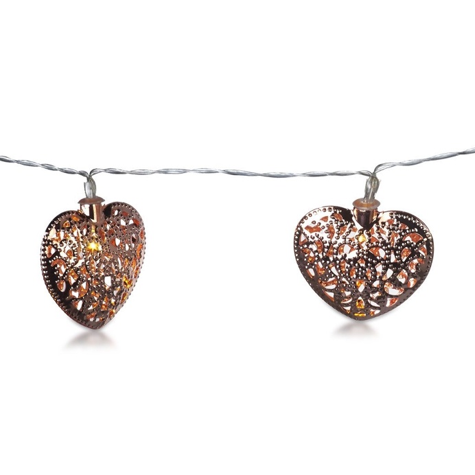 String Light Copper Garland Wire With Hearts 10 Lights 155cm