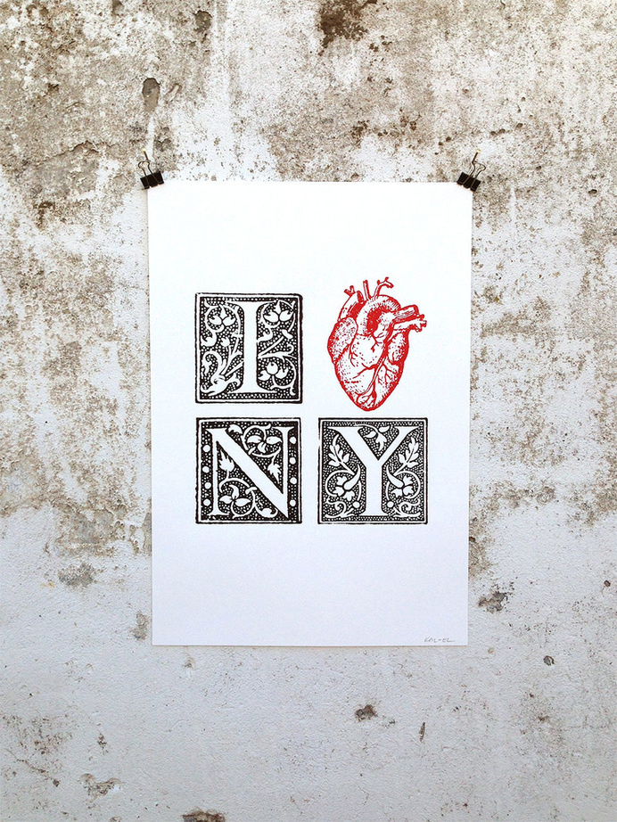 I ♥ NY Poster #heart #loving #coast #city #kitsch #retro #manhattan #typography #illustration #vintage #etching #york #nyc #love #east #new