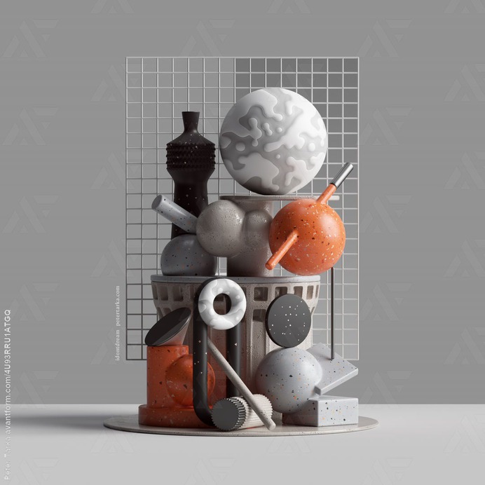 ... globes marble ball grey frames basket cylinder orange white black petertarka c4d cinema4d 3d render set setdesign