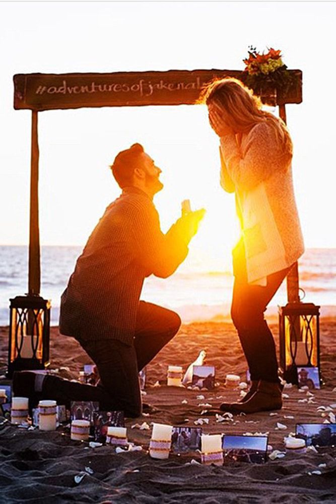Beach Proposal Ideas Write It In The Sand With Candles And Photos Sunset
