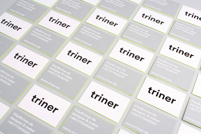 filip triner design branding business cards painted edges www.triner.de edge neon yellow embossing emboss print thick business card black gr