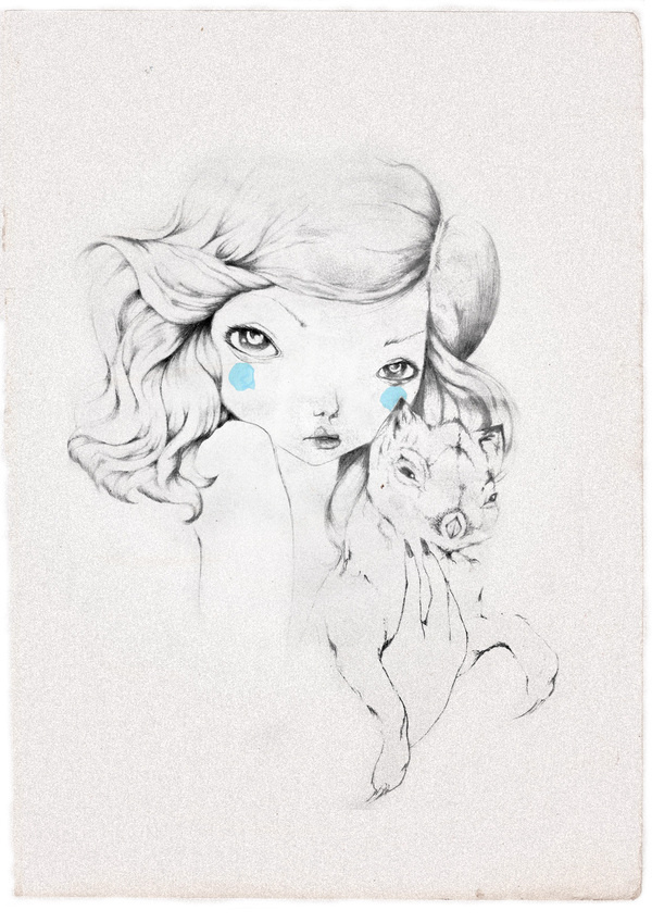 illustrations on Behance #pencil #woman #dog