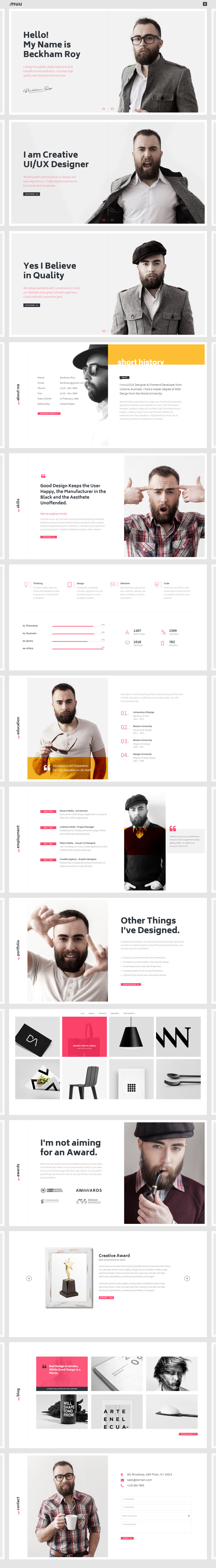 MUU - A creative, unique and interactive personal #resume and #portfolio #HTML5 and #Bootstrap Template - White skin. - https://goo.gl/wNT8u