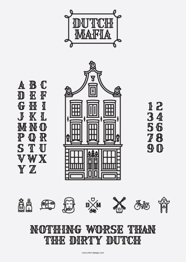 Dutch Mafia: Font and Icons - Graphis #font #mafia #letters #house #graphis #icons #numbers #dutch #typography