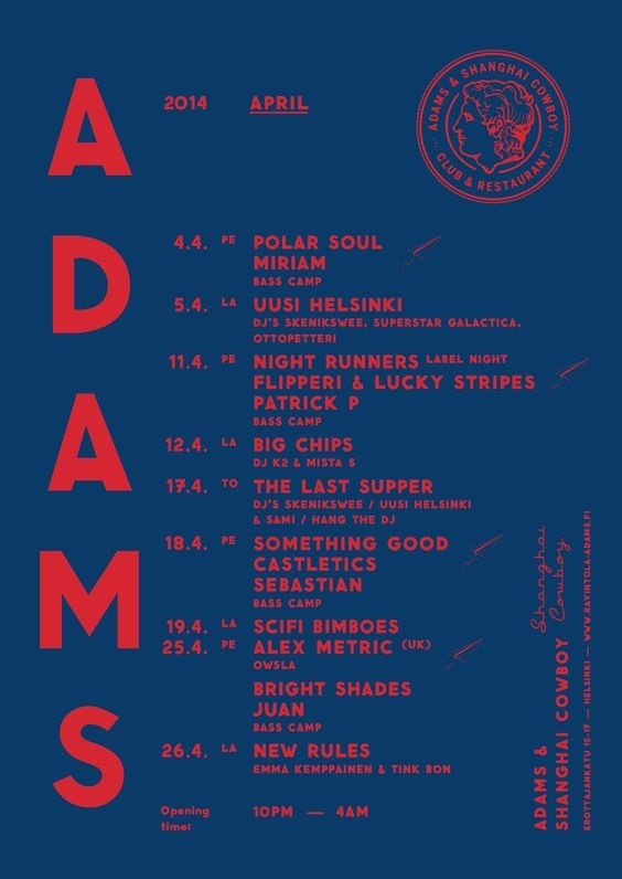 ADAMS Club & Restaurant website. Design: Tony Eräpuro #poster #music #promotion #graphicdesign #club
