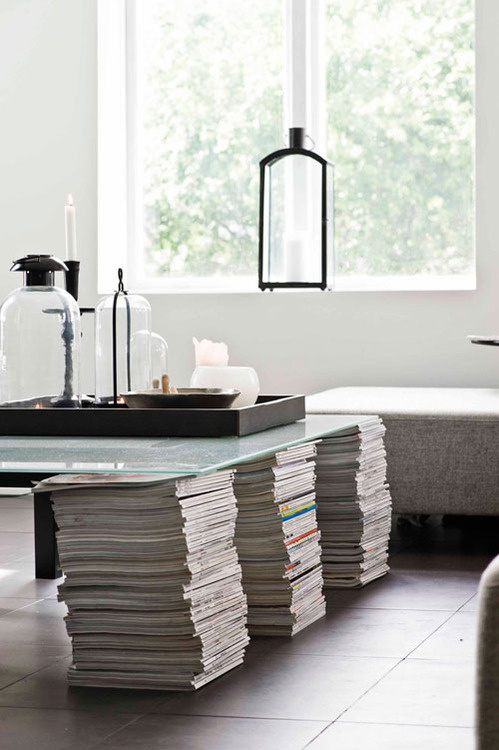 CJWHO ™ (creating a table from magazines | Sköna hem) #magazines #white #clever #design #furniture #photography #table