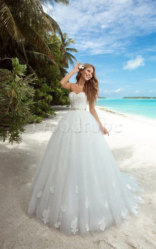 Robe de mariée ceinture ligne a avec lacets avec perle col en forme de cœur