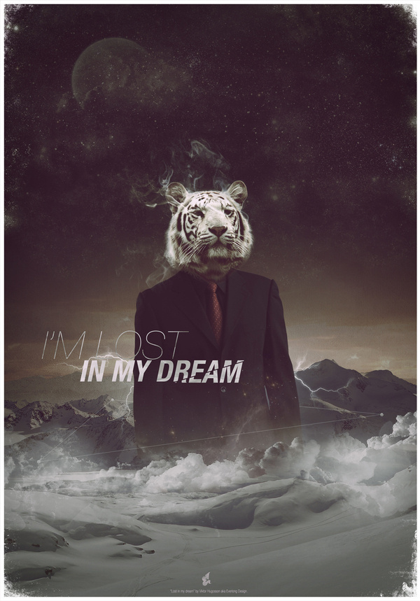 Lost In My Dream by Everlong Design #mountain #night #snow #space #nature #suit #lightning #tiger #photomanip #dreamscape
