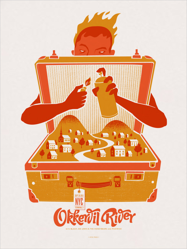 Okkervil River #color #press #illustration #flame #spike #typography
