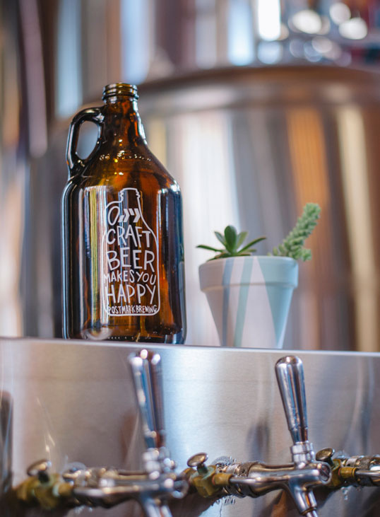 postmark, beer, culture, reflective, bottle, growler