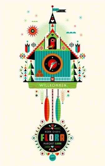 Design Work Life » Invisible Creature Speaks: Flora's Birth Announcement #illustration #floral #geometric