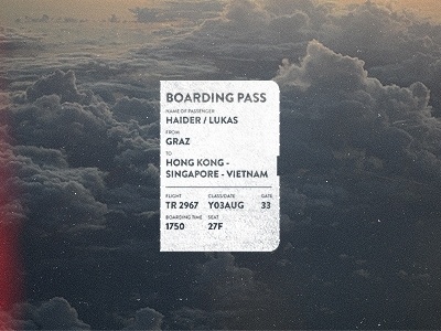 Dribbble - Flight No.2967 by Lukas Haider #vietnam #kong #signapore #retro #plane #pass #boarding #hong #typography