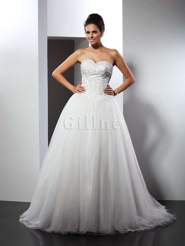 Abito da Sposa Senza Maniche Principessa Cuore Coda A Strascico Cappella A-Line