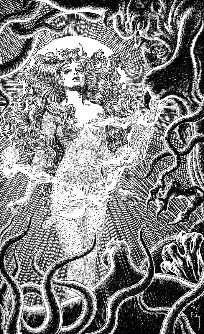 Illustration from A. Merritt's The Ship of Ishtar by Virgil Finlay (1949)
