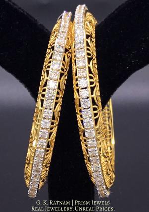 18k Gold and Diamond Bangle Pair with 12 cent diamonds - gold diamond polki kundan meena jadau jewellery