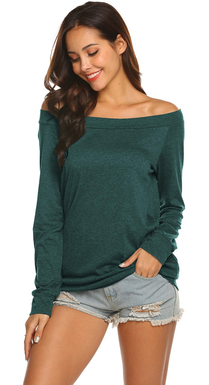 Halife Women's Long Sleeve Boat Neck Off Shoulder Blouse Tops