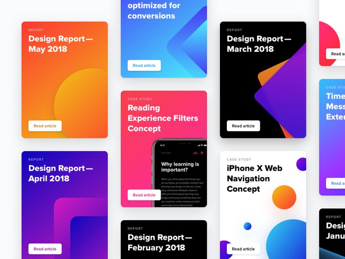 Article Cards article cards blog card grid minimal gradients portfolio minimalistic shadow news story