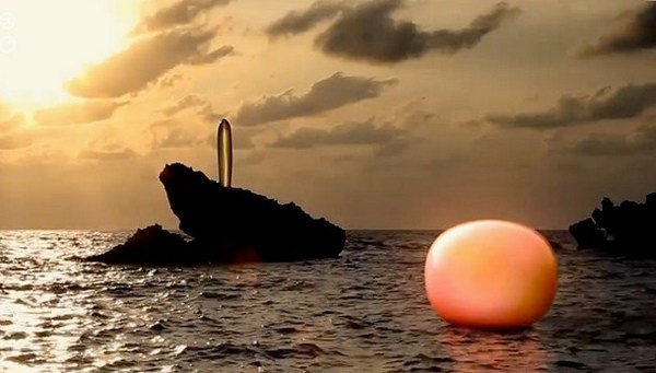 Sculpture in sea ''Changing tides'' by Mariko Mori orange color #21122012 #meditative #exhibition #sculptures #art #doomsday