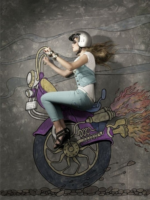 Chalk illustration of bike #model #surrealism #chalk #illustration #photography #art #street